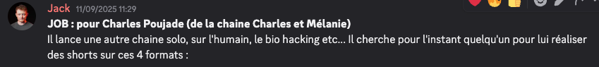 Annonce de job postée par Jack : shorts pour Charles Poujade de la chaîne Charles et Mélanie