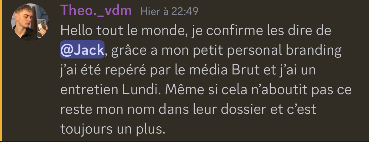 Théo repéré par le média Brut grâce à son personal branding