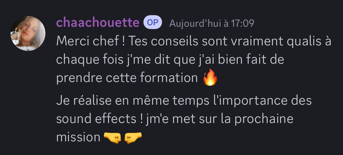 Message d'une élève satisfaite de la formation