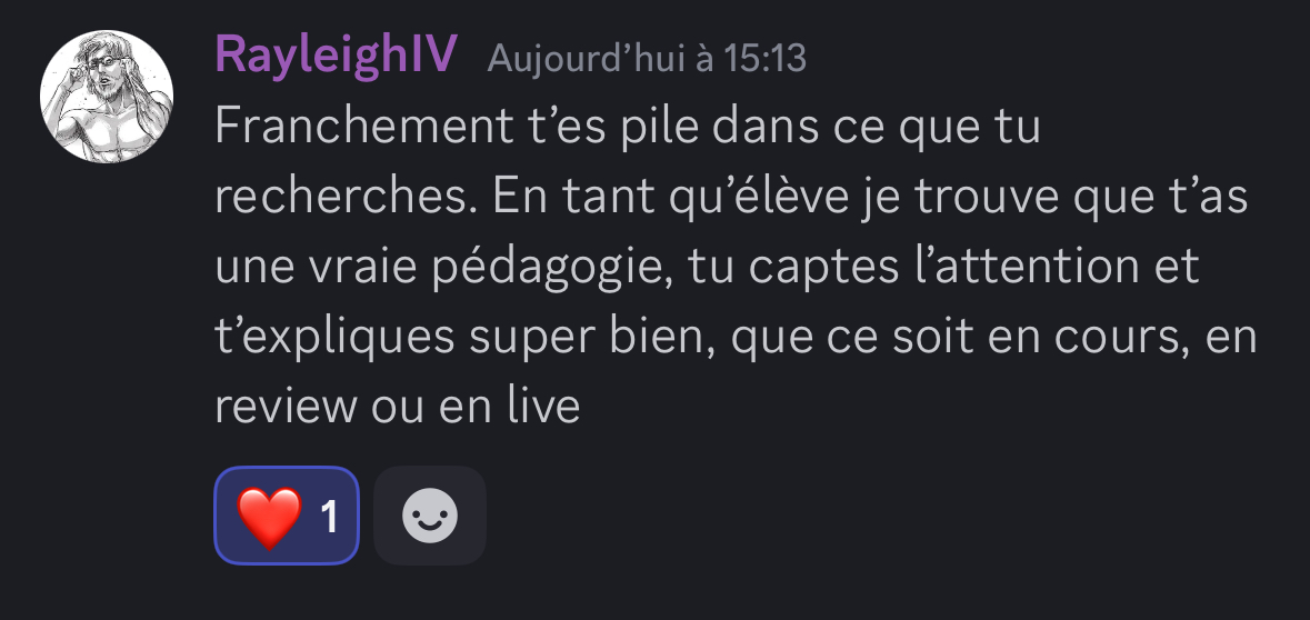 Rayleigh salue la pédagogie de Jack en cours, en review et en live
